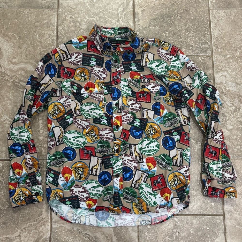 Banana‎ Republic men's long-sleeve shirt with a patchwork expedition/travel sz M